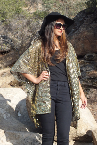 Gold Confetti Sequin Kimono Duster Top