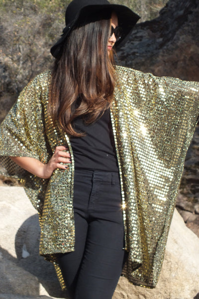 Gold Confetti Sequin Kimono Duster Top