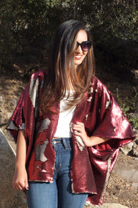 Red Reversible Sequin Kimono Party Top