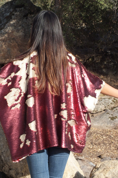 Red Reversible Sequin Kimono Party Top