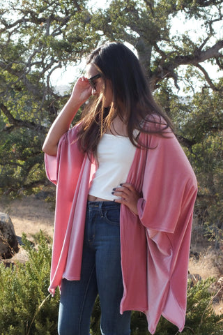 Pink Velvet Cape Duster Kimono Ruana Top One size