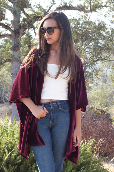 Burgundy Velvet Duster Kimono