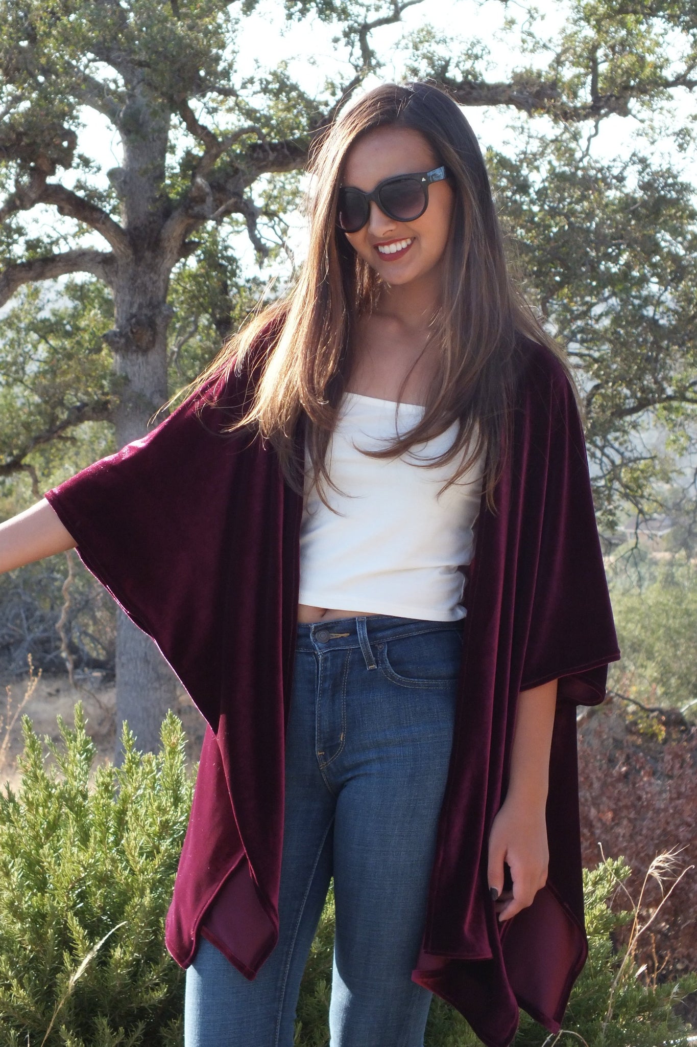 Burgundy Velvet Duster Kimono