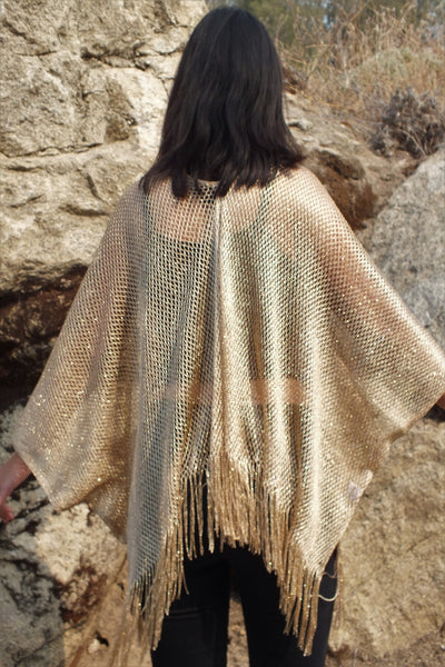 Gold Mesh Metallic Cropped Kimono Shrug Top