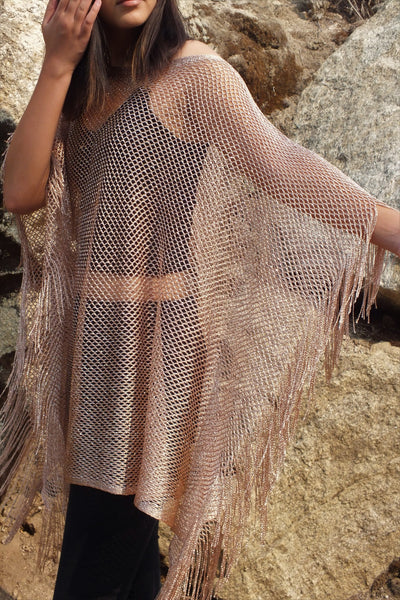 Gold Mesh Metallic Cropped Kimono Shrug Top