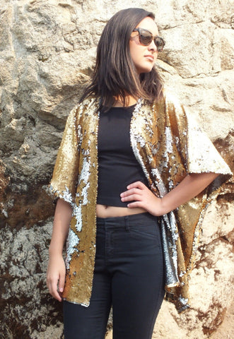 Gold Silver Reversible Sequin Kimono Top