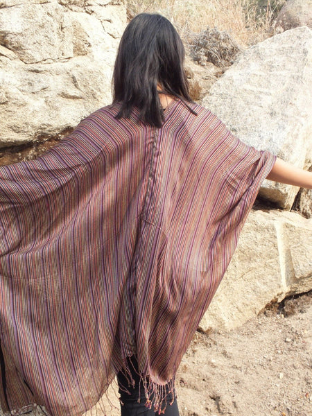 Black Striped Oversized Caftan Kimono Top