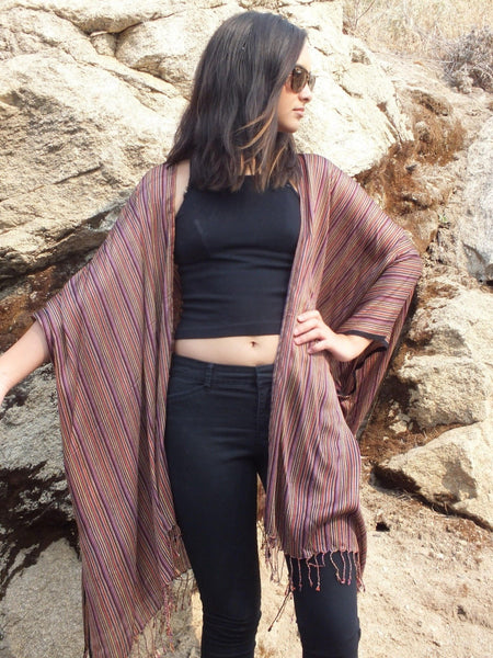 Black Striped Oversized Caftan Kimono Top