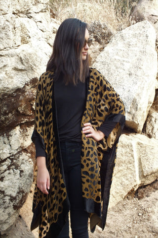 Burnout Velvet Animal Leopard Print Kimono Top One size