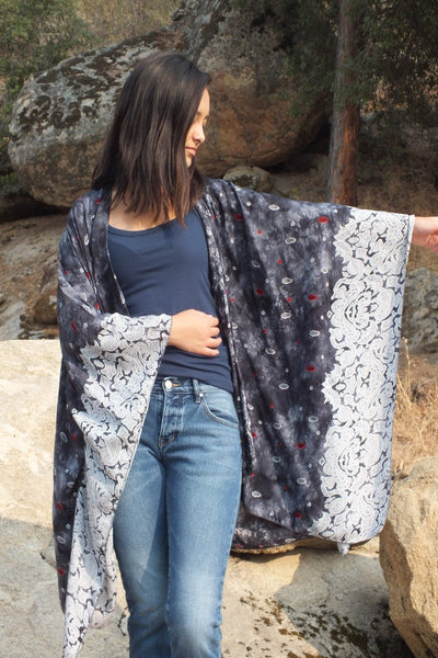 Gray Tie Dye Print Kimono Top One size