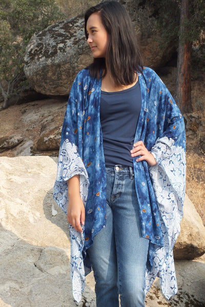 Blue Tie Dye Print Kimono Top One size