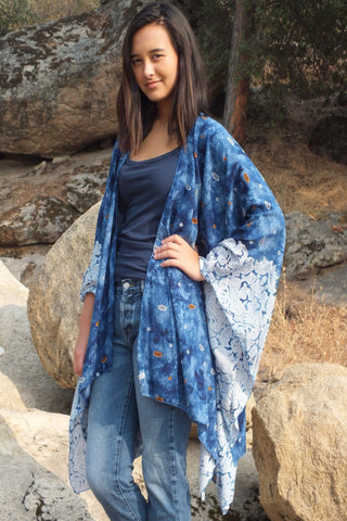 Blue Tie Dye Print Kimono Top One size