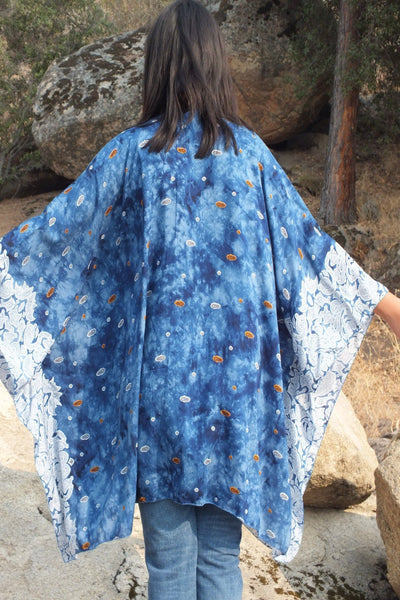 Blue Tie Dye Print Kimono Top One size