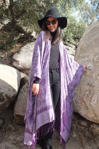 Purple Aztec Southwestern Tribal print Poncho Ruana Kimono Top One Size
