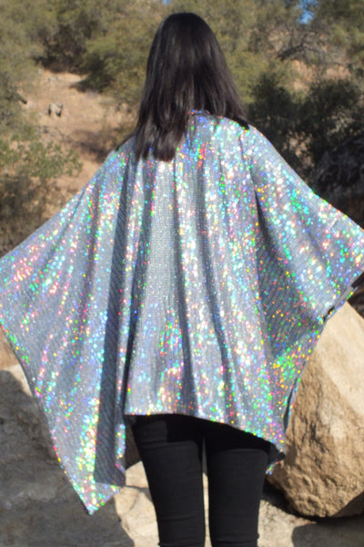 Silver Iridescent Glitter Tunic Kimono Top