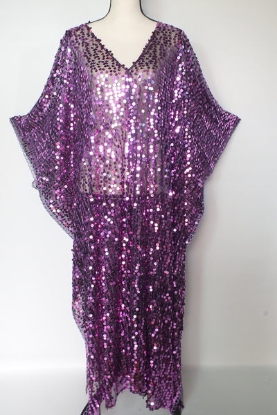 Purple Sequin Caftan Kimono Maxi Dress One size
