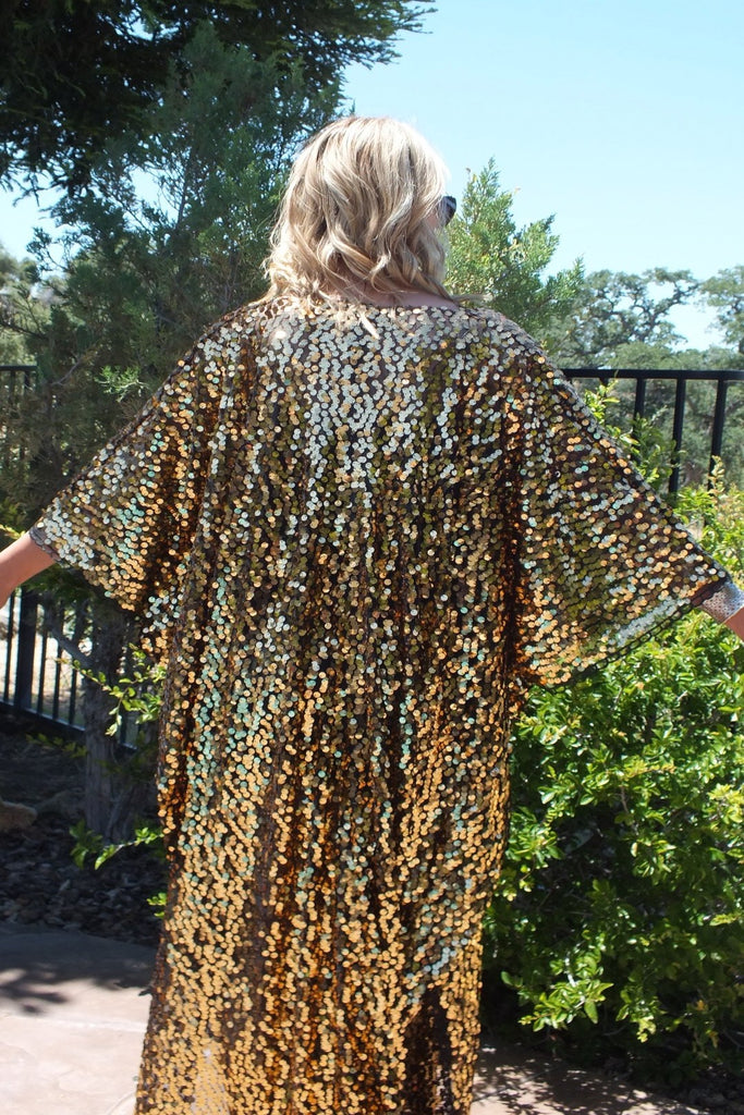 Gold Sequin Caftan Kimono Party Dress One size Moddy Vintage Gold Sequin Caftan Kimono Party Dress One size Moddy Vintage