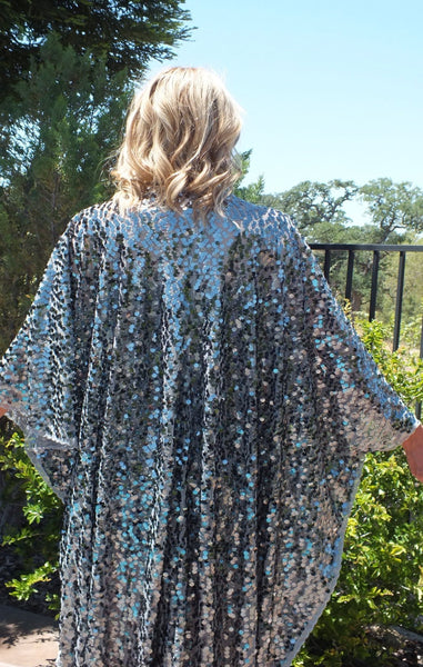 Silver Gray Sequin Caftan Kimono Party Dress One size