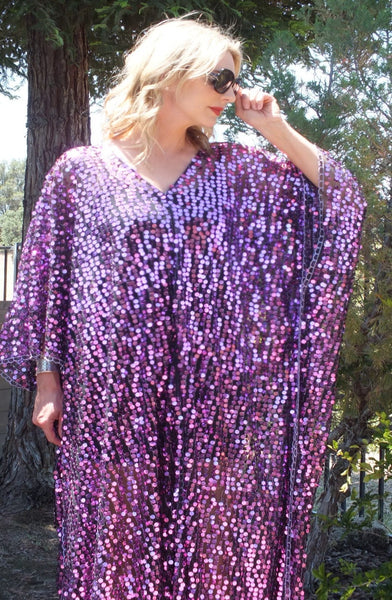 Purple Sequin Caftan Kimono Maxi Dress One size