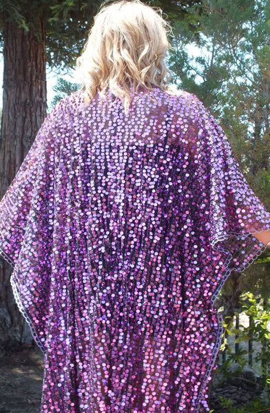 Purple Sequin Caftan Kimono Maxi Dress One size