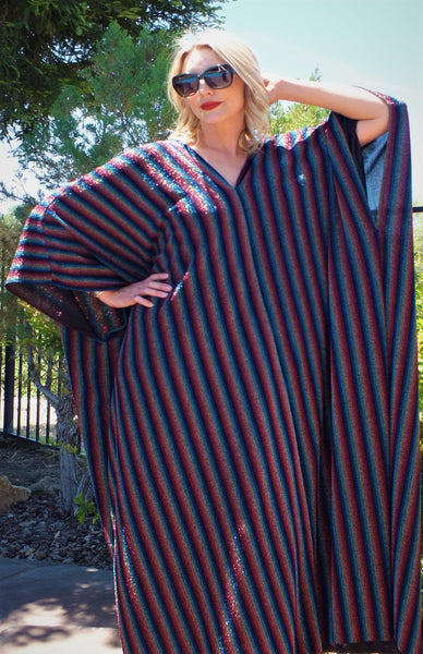 Multi Color Rainbow Party Dress Caftan Kimono One Size