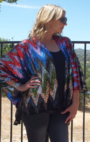 Rainbow Sequin Tunic Kimono Top