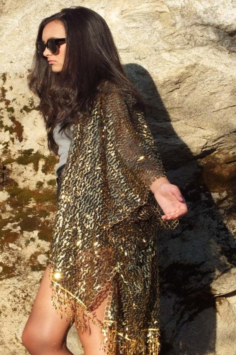 Festival Gold Sequin Kimono Dress TFNC Petite Sequin Kimono Top