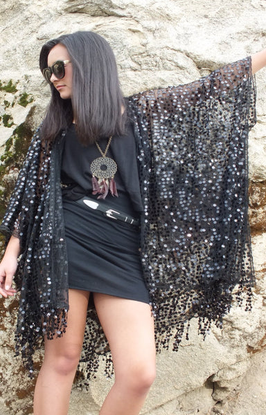 Moddy vintage-Festival Sequin Kimono Duster