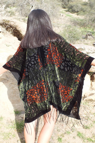 Moddy vintage-Burnout Velvet Leopard Kimono