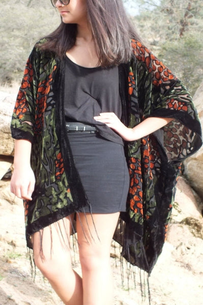 Moddy vintage-Burnout Velvet Leopard Kimono