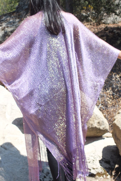 Festival Purple Lavender Metallic Mesh Duster Kimono Glitter Top One size