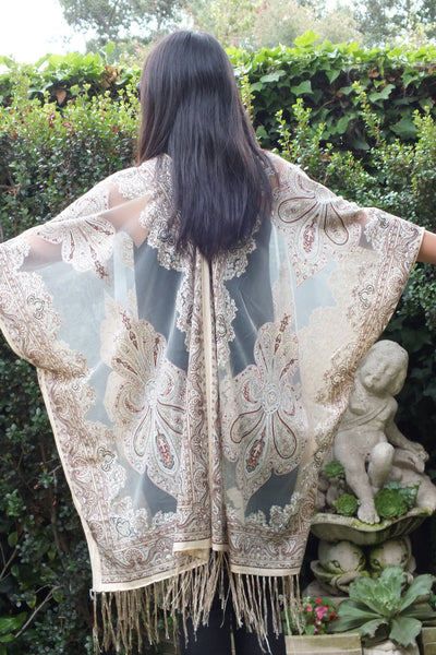 Beige Sheer Paisley Bandana Medallion Burnout Fabric Kimono Top