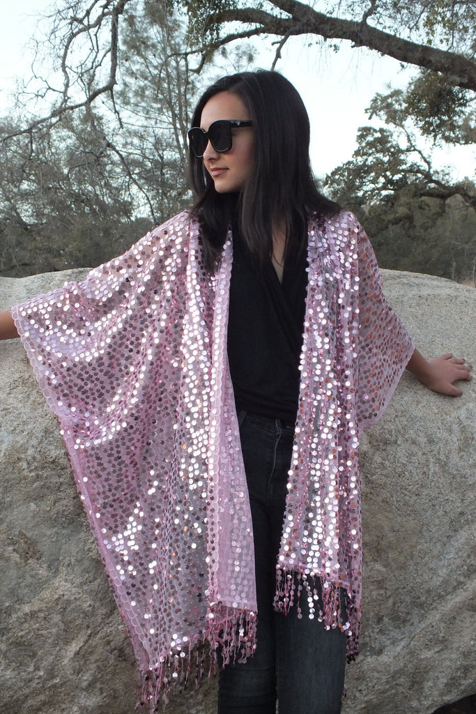 sequin kimono dress Pink Round Sequin Kimono Party Top One size