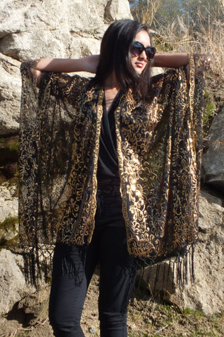 Swirl Black Gold Sequin embroidered Kimono Top