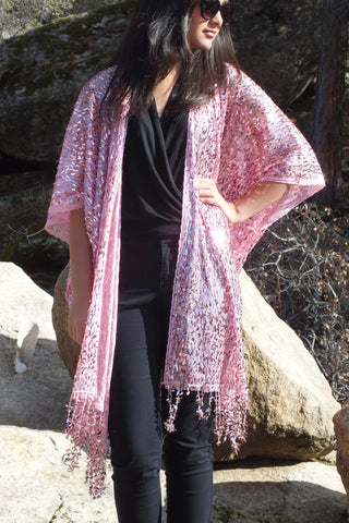 Pink Sequin Kimono Cardigan Top One size