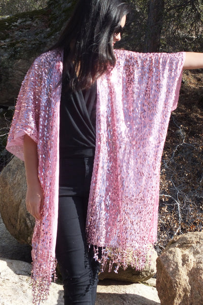 Pink Sequin Kimono Cardigan Top One size