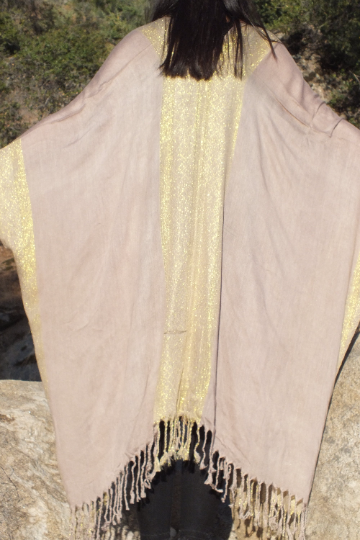 Blush Pink Gold Ethnic Print Festival Caftan Kimono Top