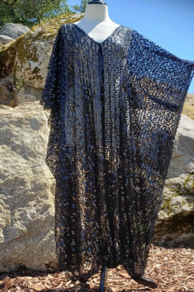 Festival Black Sequin Caftan Kimono Maxi Kaftan Dress One size Black / 54" Festival Black Sequin Caftan Kimono Maxi Kaftan Dress One size Black / 54"