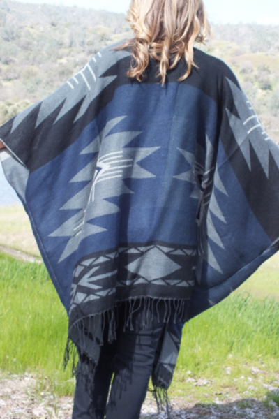 Aztec Blue Ethnic Southwestern Blanket Kimono