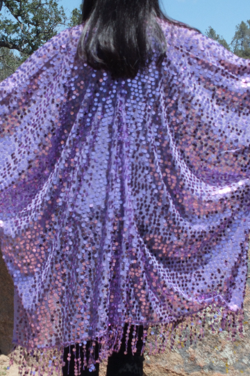 Lavender Purple Round Sequin Caftan Kimono Top One size